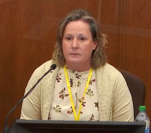 In this screen grab from video, former Brooklyn Center Police Officer Kim Potter testifies in court, Friday, Dec. 17, 2021 at the Hennepin County Courthouse in Minneapolis, Minn.