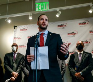 San Francisco District Attorney Chesa Boudin speaks during a press conference in protest of Mayor London Breed's plan for more policing and enforcement of laws that could affect drug users in the Tenderloin neighborhood on Monday, Dec. 20, 2021, in San Francisco.