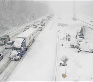 Both northbound and southbound sections of Interstate 95 were closed due to snow and ice.