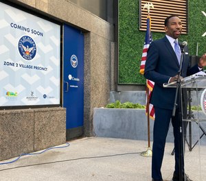 Atlanta Mayor Andre Dickens unveils a new police precinct in the Atlanta's Buckhead district Thursday, Jan. 13, 2022, as he tries to head off an effort to turn the wealthy enclave into its own city over concerns about a spike in crime.
