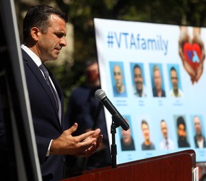 San Jose Mayor Sam Liccardo speaks during a news conference honoring nine people killed by a coworker in San Jose, Calif.