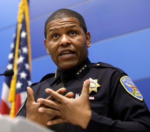 San Francisco Police Chief William Scott answers questions during a news conference on May 21, 2019, in San Francisco.