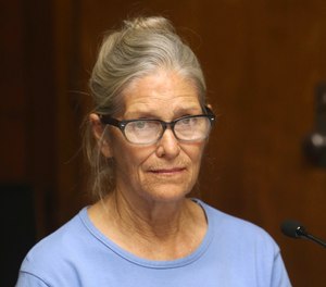 Leslie Van Houten attends her parole hearing at the California Institution for Women Sept. 6, 2017 in Corona, Calif.