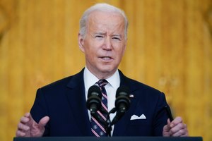 President Joe Biden speaks about Ukraine in the East Room of the White House, Feb. 22, 2022, in Washington, D.C.