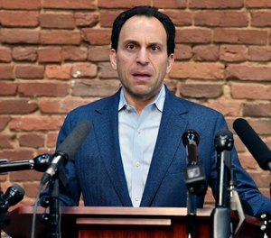 Louisville Democratic mayoral candidate Craig Greenberg speaks during a news conference in Louisville, Ky., Monday, Feb. 14, 2022.