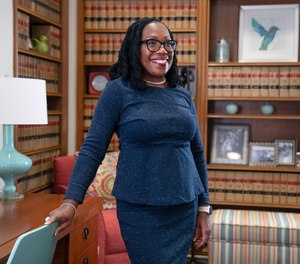 Judge Ketanji Brown Jackson, who is a U.S. Circuit Judge on the U.S. Court of Appeals for the District of Columbia Circuit, poses for a portrait, Friday, Feb., 18, 2022, in her office at the court in Washington.