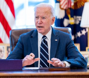 President Joe Biden speaks in the Oval Office of the White House, March 11, 2021, in Washington.
