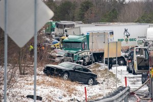 Cars have been piled up on and off the road following a multi-vehicle crash Monday on Interstate 81 North near the Minersville exit in Foster Township, Pa.