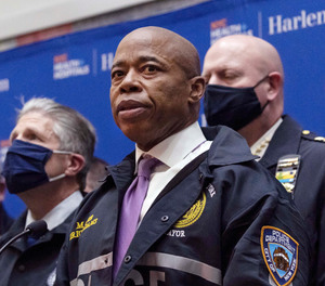 New York Mayor Eric Adams speaks during a press conference in Harlem, Friday, Jan. 21, 2022, in New York.