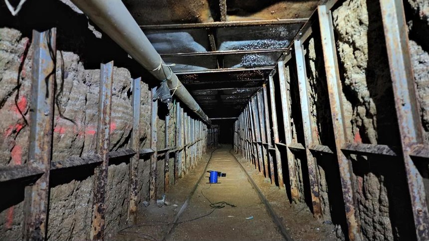 A photo shows the inside of a cross-border tunnel between Mexico's Tijuana into the San Diego area.