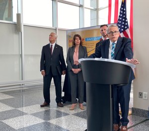 Ohio Gov. Mike DeWine discusses a law that gives school districts the option of arming trained school employees, on Monday, June 13, 2022, in Columbus, Ohio.