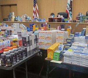 In this photo released by the San Francisco Police Department are some of the more than $200,000 in stolen retail goods seized from a home this week in San Francisco. Police arrested a man they say has made $500,000 annually selling stolen over-the-counter medication and personal care products online. Investigators found the stolen items Wednesday, July 13, 2022.