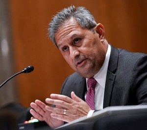 Michael Carvajal, director of the Federal Bureau of Prisons, testifies as the Senate Permanent Subcommittee On Investigations holds a hearing on charges of corruption and misconduct at the U.S. Penitentiary in Atlanta, at the Capitol in Washington, Tuesday, July 26, 2022. (AP Photo/J. Scott Applewhite)