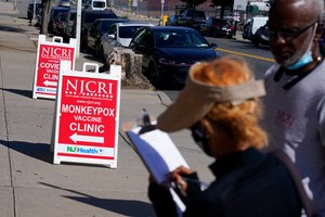 People line up to receive the monkeypox vaccine at a walk-in clinic at the North Jersey Community Research Initiative in Newark, N.J., on Aug. 16, 2022. The CDC reports that it has detected the disease in people in all 50 states.