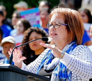 In this May 20, 2019, photo, state Sen. Maria Elena Durazo, D-Los Angeles, addresses a gathering in Sacramento, Calif. California would have what proponents call the nation's most sweeping law sealing criminal records if Gov. Gavin Newsom signs legislation approved by state legislators. The bill approved Thursday, Aug. 18, 2022 would automatically seal conviction and arrest records for most ex-offenders who are not convicted of another felony for four years after completing their sentences and any parole or probation. Durazo, the bill's author, said in a statement that the lingering criminal records available through background checks create 