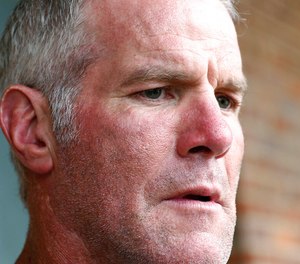 Former NFL quarterback Brett Favre speaks to the media in Jackson, Miss., Oct. 17, 2018. The governor of Mississippi in 2017 was “on board” with a plan for a nonprofit group to pay Brett Favre more than $1 million in welfare grant money so the retired NFL quarterback could help fund a university volleyball facility, according to a text messages between Favre and the director of the nonprofit in court documents filed Monday, Sept. 12, 2022. (AP Photo/Rogelio V. Solis, File)