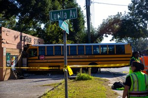 A school bus crashed into the Neighbor Store in North Charleston, S.C. on Tuesday. Several people were injured.