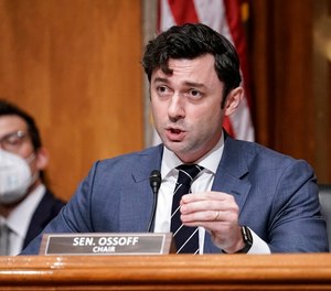 Chairman Jon Ossoff, D-Ga., questions Michael Carvajal, the outgoing director of the Federal Bureau of Prisons, as the Senate Permanent Subcommittee On Investigations holds a hearing on charges of corruption and misconduct at the U.S. Penitentiary in Atlanta, at the Capitol in Washington, July 26, 2022. (AP Photo/J. Scott Applewhite, File)