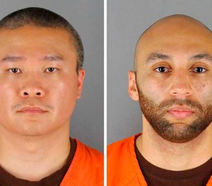 This combo of photos provided by the Hennepin County Sheriff's Office in Minnesota, show Tou Thao, left, and J. Alexander Kueng. Two of the four former Minneapolis police officers who were convicted of violating George Floyd’s civil rights during the May 2020 restraint that killed him are scheduled to begin serving their federal sentences Tuesday, Oct. 3, 2022. (Hennepin County Sheriff's Office via AP, File)