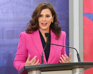 Michigan Gov. Gretchen Whitmer speaks during a debate with Republican challenger Tudor Dixon at Oakland University in Rochester, Mich., on Oct. 25, 2022. She announced Wednesday that Michigan EMS providers will have the opportunity to carry emergency contraception and post-exposure prophylaxis for sexually transmitted infections