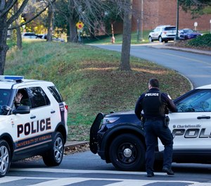 Charlottesville police secure a crime scene of an overnight shooting at the University of Virginia, Monday, Nov. 14, 2022, in Charlottesville. Va.