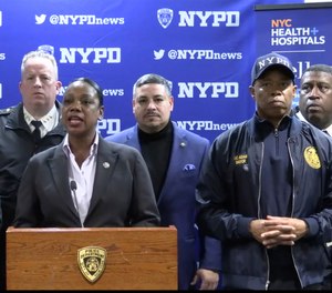 New York City Police Commissioner Keechant Sewell address the media during a news conference on Saturday, Dec. 31, 2022.