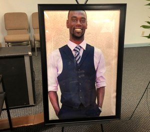 A portrait of Tyre Nichols is displayed at a memorial service for him on Tuesday, Jan. 17, 2023 in Memphis, Tenn.