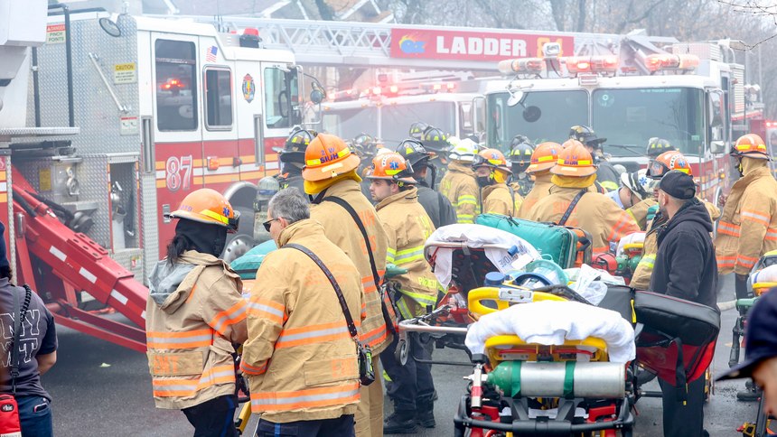 New York Firefighters battle a house fire along Shotwell Avenue in the Staten Island borough of New York.