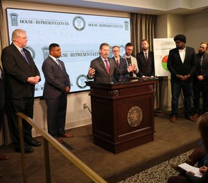 State Rep. Kevin McDugle, of the Oklahoma Chapter of Conservatives Concerned About the Death Penalty, speaks during a news conference.