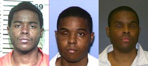 This combination of undated inmate photos provided Andre Thomas' attorney Maurie Levin, shows bookings photos of death row inmate Andre Thomas from Grayson County Jail, left, and the Texas Department of Criminal Justice, center and right.