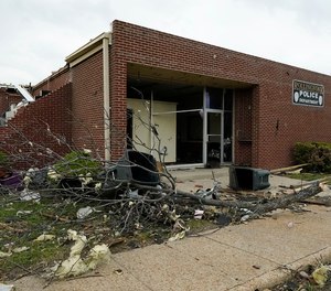 The Rolling Fork Police Station was heavily damaged by the Friday night tornado that hit the Mississippi Delta community as photographed Sunday, March 26, 2023. The station was among the public buildings heavily damaged or destroyed by the Friday night tornado that hit Rolling Folk, Miss.
