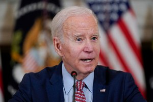 President Joe Biden spoke during a meeting with the President's Council of Advisers on Science and Technology in the State Dining Room of the White House on April 4. The U.S. national emergency to respond to the COVID-19 pandemic ended Monday, as Biden signed a bipartisan congressional resolution.