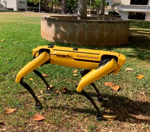 Spot, a robotic Honolulu police dog, stands outside department headquarters during a demonstration to reporters.