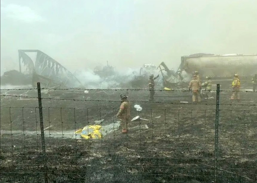 Firefighters and other first responders worked the scene on Monday.