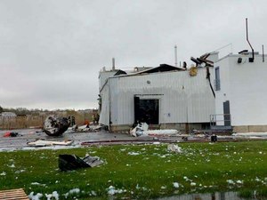 A vat that was once inside a Newburyport, Mass. pharmaceutical plant was hurled into the parking lot by an explosion.