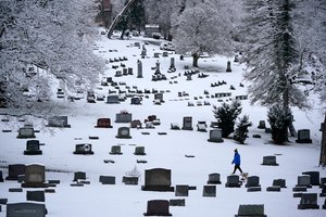 A man walked through Mount Lebanon Cemetery in Mount Lebanon, Pa., on Jan. 23. U.S. deaths fell in 2022.