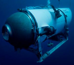 This undated photo provided by OceanGate Expeditions in June 2021 shows the company's Titan submersible. On Monday, June 19, 2023, a rescue operation was underway deep in the Atlantic Ocean in search of the technologically advanced submersible vessel carrying five people to document the wreckage of the Titanic, the iconic ocean liner that sank more than a century earlier.