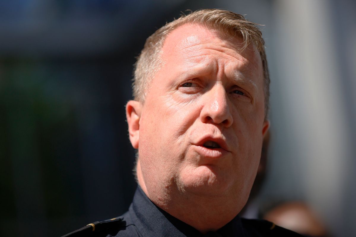Atlanta Police Chief Darin Schierbaum speaks to reporters.
