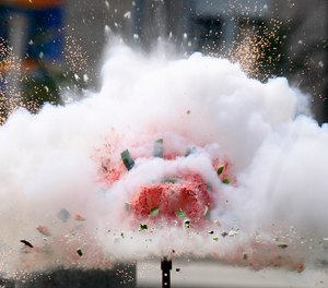The Consumer Product Safety Commission sets off fireworks inside of a watermelon to demonstrate the dangers of fireworks and encourage safety on July 4.