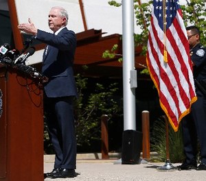Attorney General Jeff Sessions answers a question during a news conference after touring the U.S.-Mexico border with border officials, Tuesday, April 11, 2017, in Nogales, Ariz. (AP Photo/Ross D. Franklin)