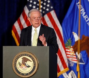 Attorney General Jeff Sessions speaks during the Justice Department's National Summit on Crime Reduction and Public Safety, in Bethesda, Md., on Tuesday, June 20, 2017.