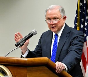 Attorney General Jeff Sessions, speaks to a gathering of law enforcement officials at the United States Attorney's offices, Thursday, March 15, 2018, in Lexington, Ky.