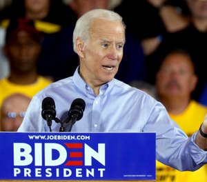 Democratic presidential candidate former Vice President Joe Biden speaks during a campaign stop at a Teamsters union hall in Pittsburgh, Monday, April 29, 2019. (AP Photo/Keith Srakocic)