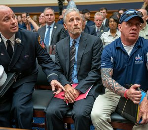 Entertainer and activist Jon Stewart lends his support to firefighters, first responders and survivors of the September 11 terror attacks at a hearing by the House Judiciary Committee as it considers permanent authorization of the Victim Compensation Fund, on Capitol Hill in Washington, Tuesday, June 11, 2019.