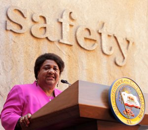 Assemblywoman Shirley Weber, D-San Diego, discusses her measure, AB-392, during a bill signing ceremony in Sacramento, Calif., Monday, Aug. 19, 2019. (AP Photo/Rich Pedroncelli)
