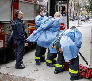 Rarely do firefighters wear specific barrier clothing during EMS unless it is their turnout pants or some disposable cover, such as an apron or isolation gown.