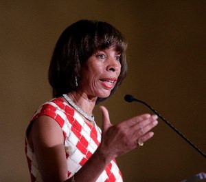 Baltimore Mayor Catherine Pugh delivers an address during her inauguration ceremony inside the War Memorial Building in Baltimore, Tuesday, Dec. 6, 2016.