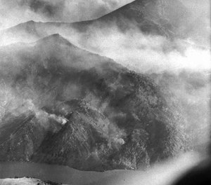An August 1949 photo shows the scope of the Mann Gulch fire near Helena, Mont., which took the lives of 12 smokejumpers and a forest ranger when a wall of flame raced up a steep hillside. The lightning-caused blaze burned more than 3,000 acres and controlling it required the efforts of more than 400 firefighters.