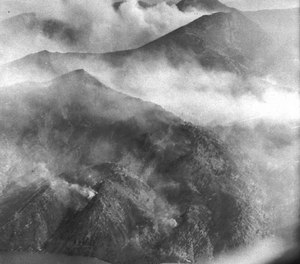 An August 1949 photo shows the scope of the Mann Gulch fire near Helena, Mont., which took the lives of 12 smokejumpers and a forest ranger when a wall of flame raced up a steep hillside. The lightning-caused blaze burned more than 3,000 acres and controlling it required the efforts of more than 400 firefighters.