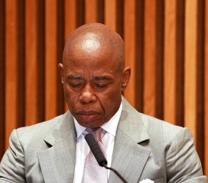 Mayor Eric Adams is pictured during press conference at NYPD Headquarters Monday Sept. 5, 2023.